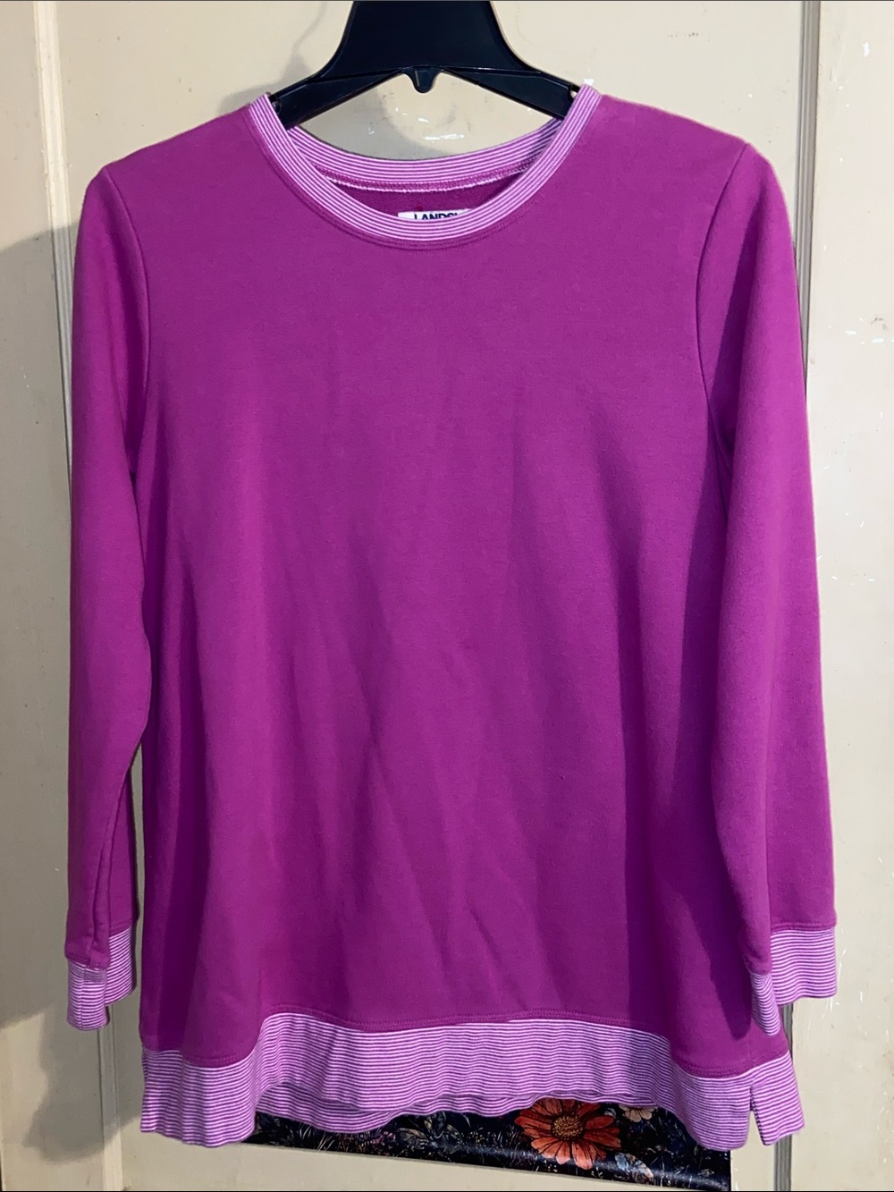 LANDS END FUCHSIA SWEATSHIRT Stripe Detail SERIOUS SWEATS (L) 14-16